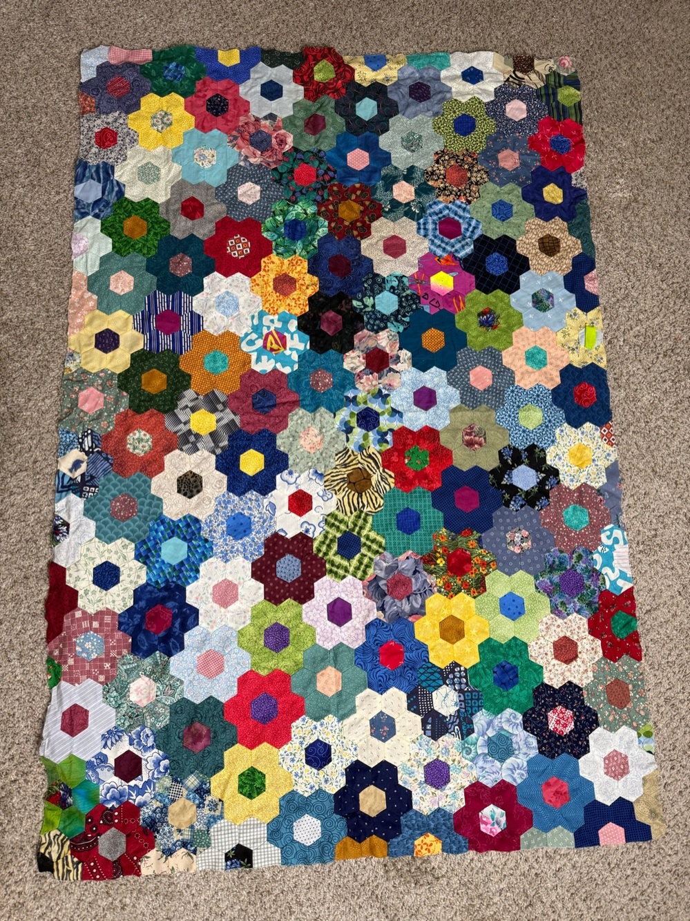 Vintage Flower Garden Quilt Top Piece for Crafts 37”x54”